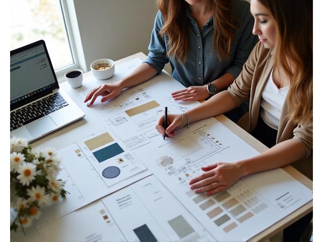 Consultation de design d'intérieur avec des échantillons de matériaux et des mood boards