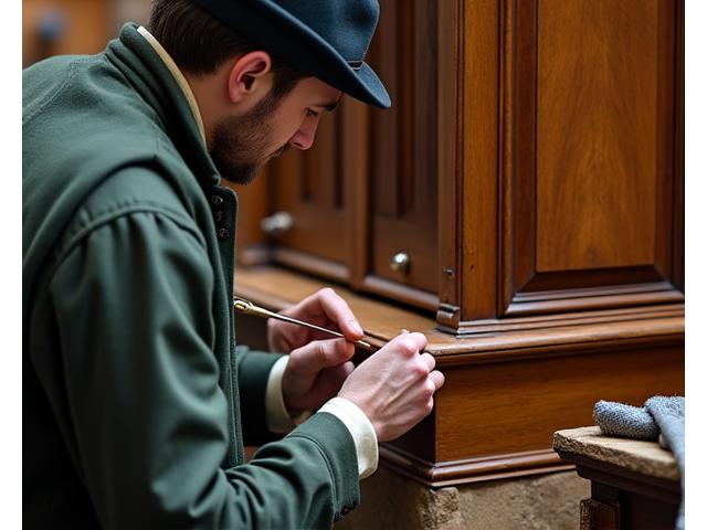 Artisan restaurateur travaillant sur un meuble ancien délicatement